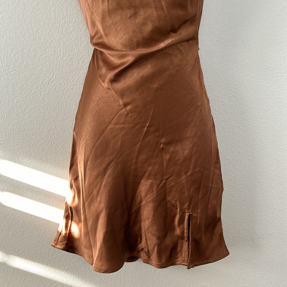 Princess Polly Alfie Copper Brown Satin Backless Square Neck Mini Dress - Picture 7 of 12